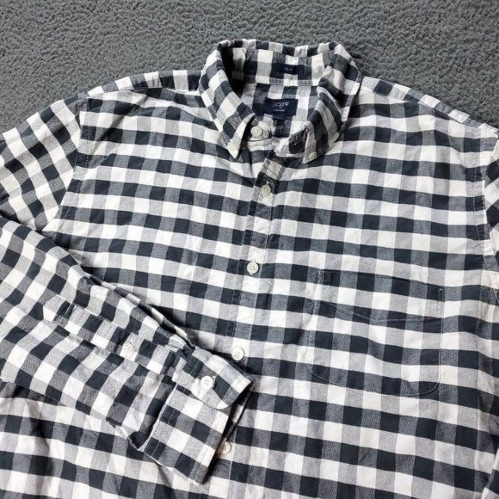 J. Crew Slim Fit Oxford Check Button Shirt Long Sleeve Mens Size L Large